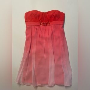 BCBG Maxazria Red/Pink/Light Pink Ombre strapless mini dress size 4